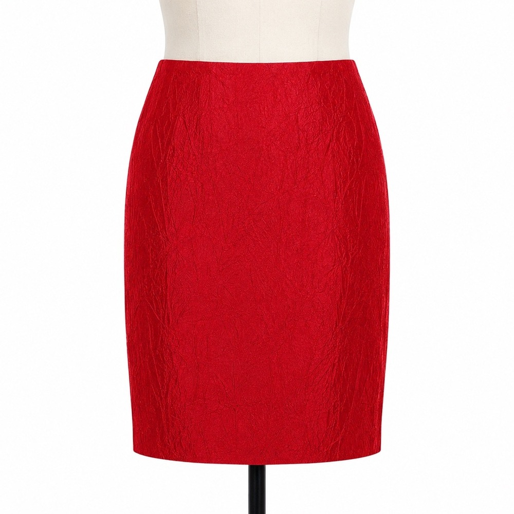 Vintage Cache Pencil Skirt 12 Red Career Crinkle Made USA Holiday Party Textured